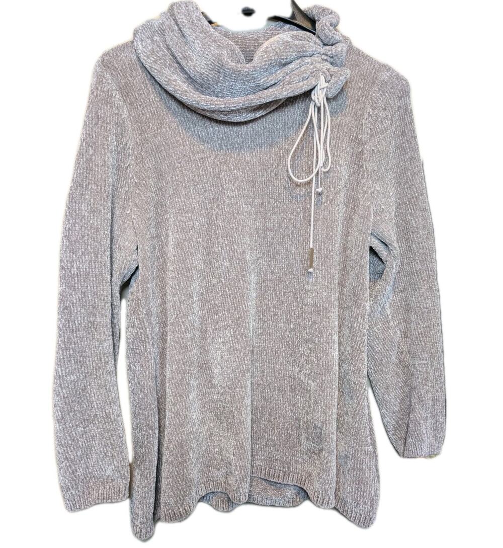 Coco Bianco Chenille Cowl Neck Pullover Sweater Womens Medium Taupe Cozy Soft